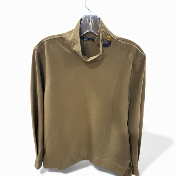 ZARA WOMAN Asymmetric Button-Neck Long Sleeve Top – Brown – Size M - Picture 4 of 6